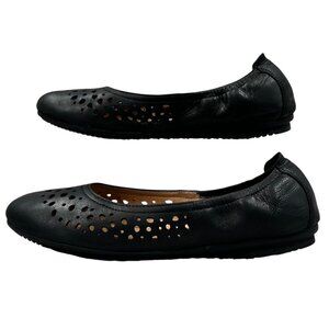 Josef Seibel Pippa Black Leather Perforated Ballet Flat Shoes EU 39